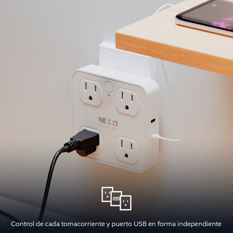 Nexxt Solutions 4 Enchufes y Protector de Sobretensión Inteligente Wi-Fi con USB-A y USB-C, NHP-T615