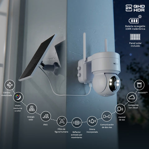 Nexxt Solutions Cámara PTZ Solar Wi-Fi Inteligente para Exterior, NHC-OP20S