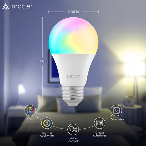 Nexxt Solutions Set Bombillo Inteligente Wi-Fi LED RGB 110V A19 Matter, 4 Unidades