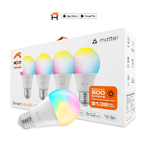 Nexxt Solutions Set Bombillo Inteligente Wi-Fi LED RGB 110V A19 Matter, 4 Unidades