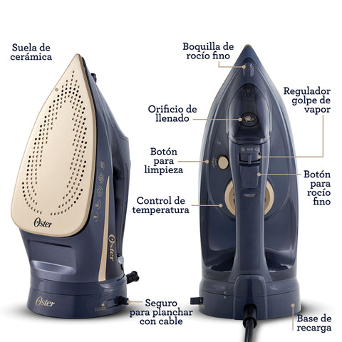 Oster Plancha de Vapor Inalámbrica 2 en 1 Suela Cerámica (gcstcc5000)