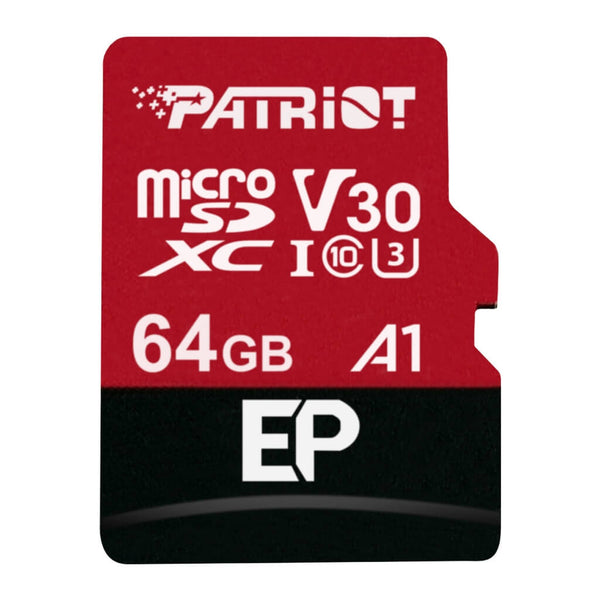 Patriot Tarjeta de Memoria MicroSDXC 64GB V30 A1 con Adaptador SD, PEF64GEP31MCX