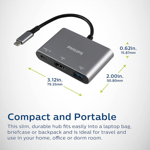 Philips Adaptador Multipuerto de USB-C a USB-C/ HDMI/ USB-A, (DLK9220C/27)