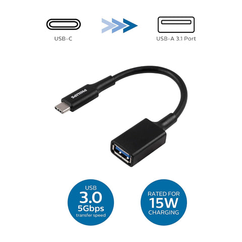 Philips Adaptador USB-C a USB-A de 15 Cm, (SWU7113A/27)