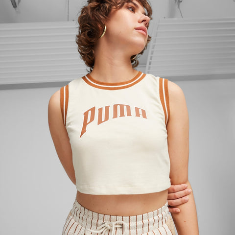 Puma Camiseta Crop Top Team For The Fanbase Grap Beige, para Mujer