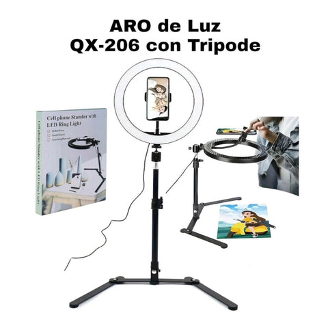 QX-206B Aro de Luz LED 10.2" con Soporte para Celular