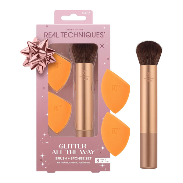 Real Technique Set de Esponjas + Brochas de Maquillaje Glitter Al The Way, 3 Piezas