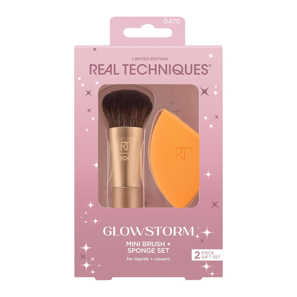 Real Technique Set de Mini Brocha + Esponja de Maquillaje Glowstorm, 2 Piezas