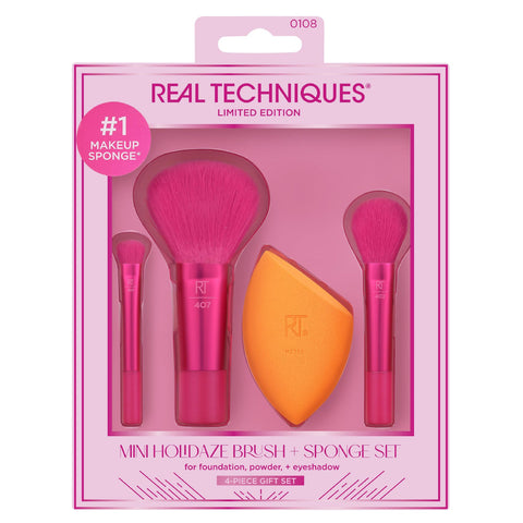 Real Techniques Set de Mini Brochas para Maquillaje Holidaze, 4 Piezas