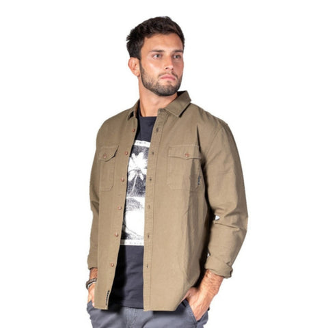 Rusty Camisa Manga Larga Gancia Militar Café, para Hombre