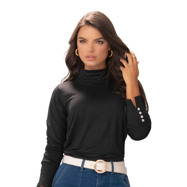 Ryocco Blusa Cuello de Tortuga Manga Larga Negro, para Mujer