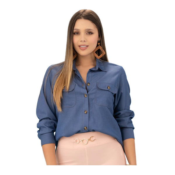 Ryocco Blusa Manga Larga con Botones, para Mujer