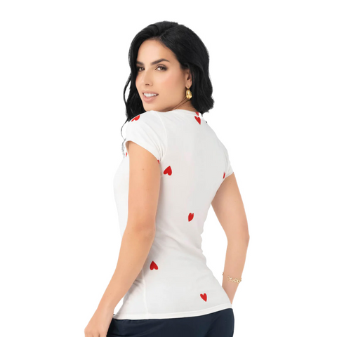 Ryocco Blusa de Cuello V Estampada Blanca, para Mujer