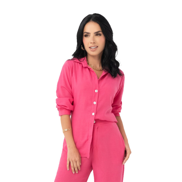 Ryocco Blusa de Manga Larga Rosa Fucsia, para Mujer