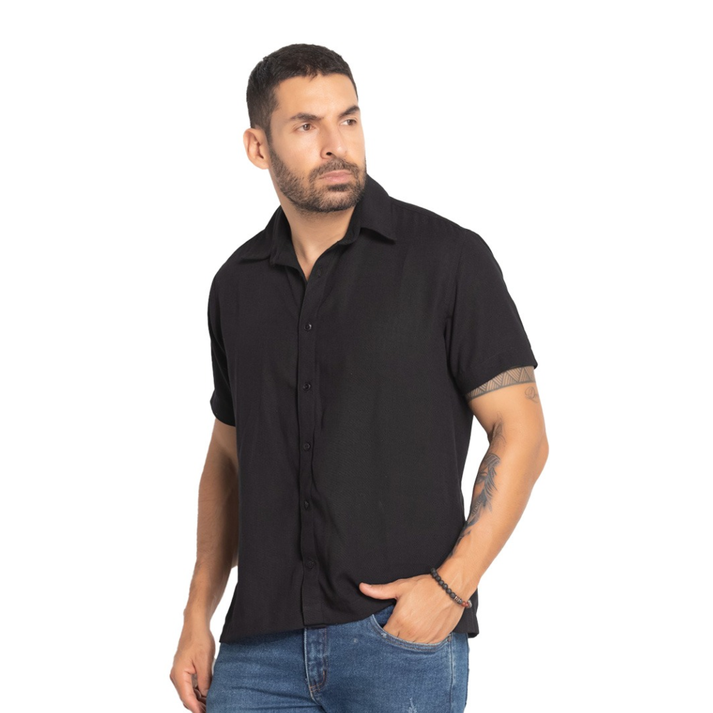 Ryocco Camisa de Manga Corta Negra, para Hombre