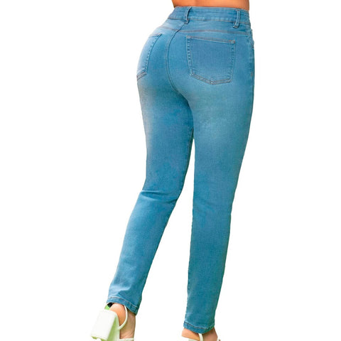 Ryocco Jeans Strech Talle Alto Azul Claro, Para Mujer