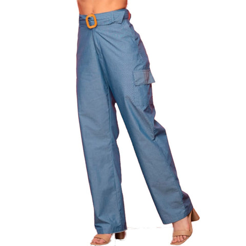 Ryocco Pantalón Tipo Cargo Azul, Para Mujer