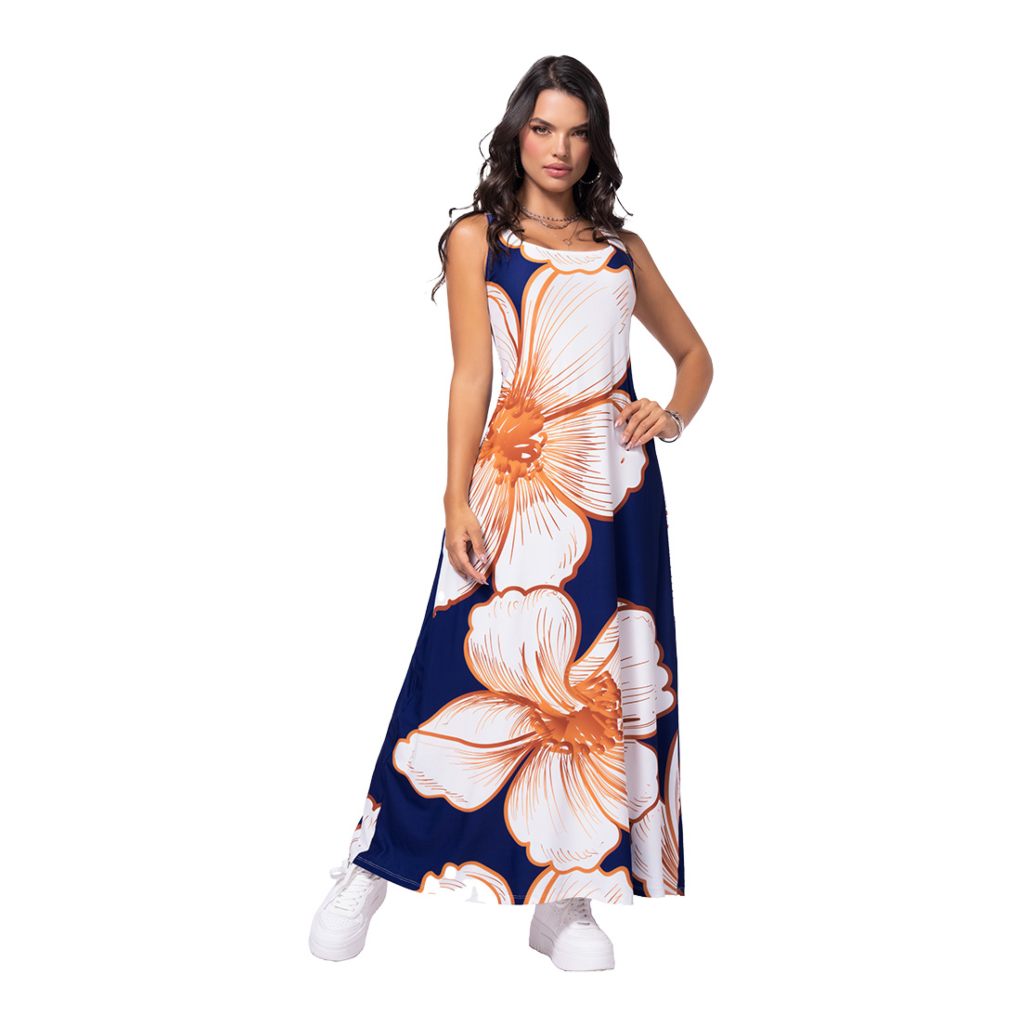 Ryocco Vestido Largo Estampado Azul, para Mujer