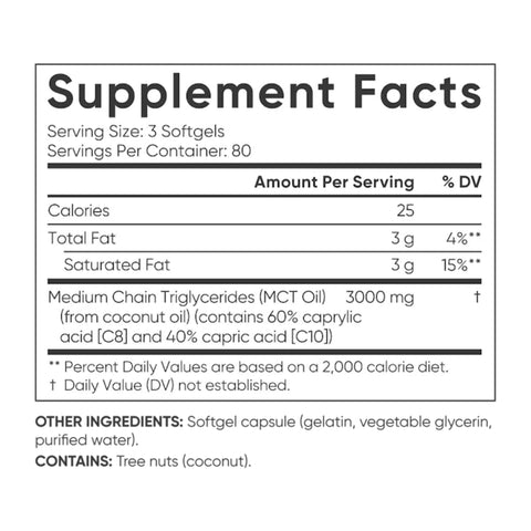 Sports Research Suplemento Alimenticio Aceite Mct de Coco, 120 Cápsulas