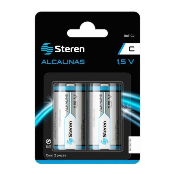 Steren Baterías Alcalinas Tipo C 1.5V, 2 Unidades