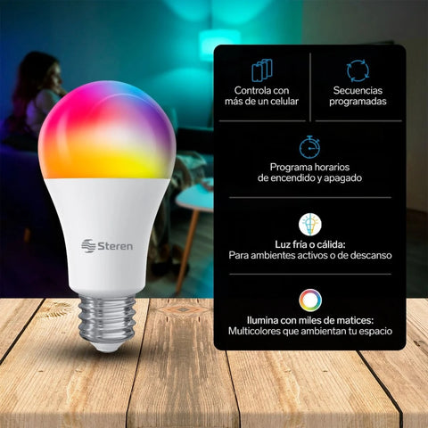 Steren Bombillo Inteligente Wi-Fi LED RGB 10W, SHOME-120