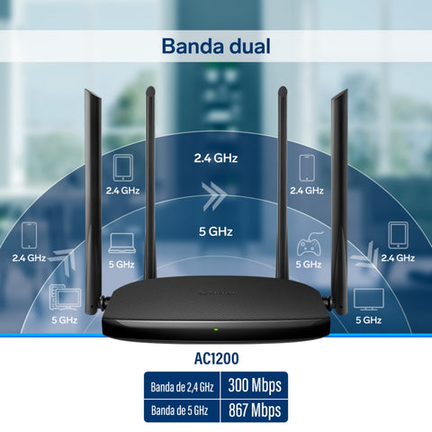 Steren Router Inalámbrico Wi-Fi Doble Banda AC1200, COM-852