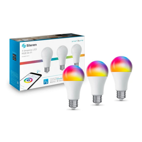 Steren Set Bombillo Inteligente Wi-Fi LED RGB 10W, 3 Unidades