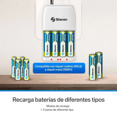 Steren Set Cargador Rápido de Baterías AA/AAA CRG-100, 5 Piezas