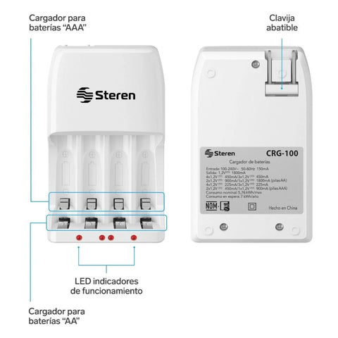 Steren Set Cargador Rápido de Baterías AA/AAA CRG-100, 5 Piezas