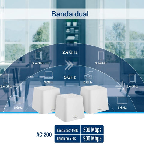 Steren Set Router Inalámbrico Sistema Mesh Wi-Fi MU-MIMO, 3 Piezas