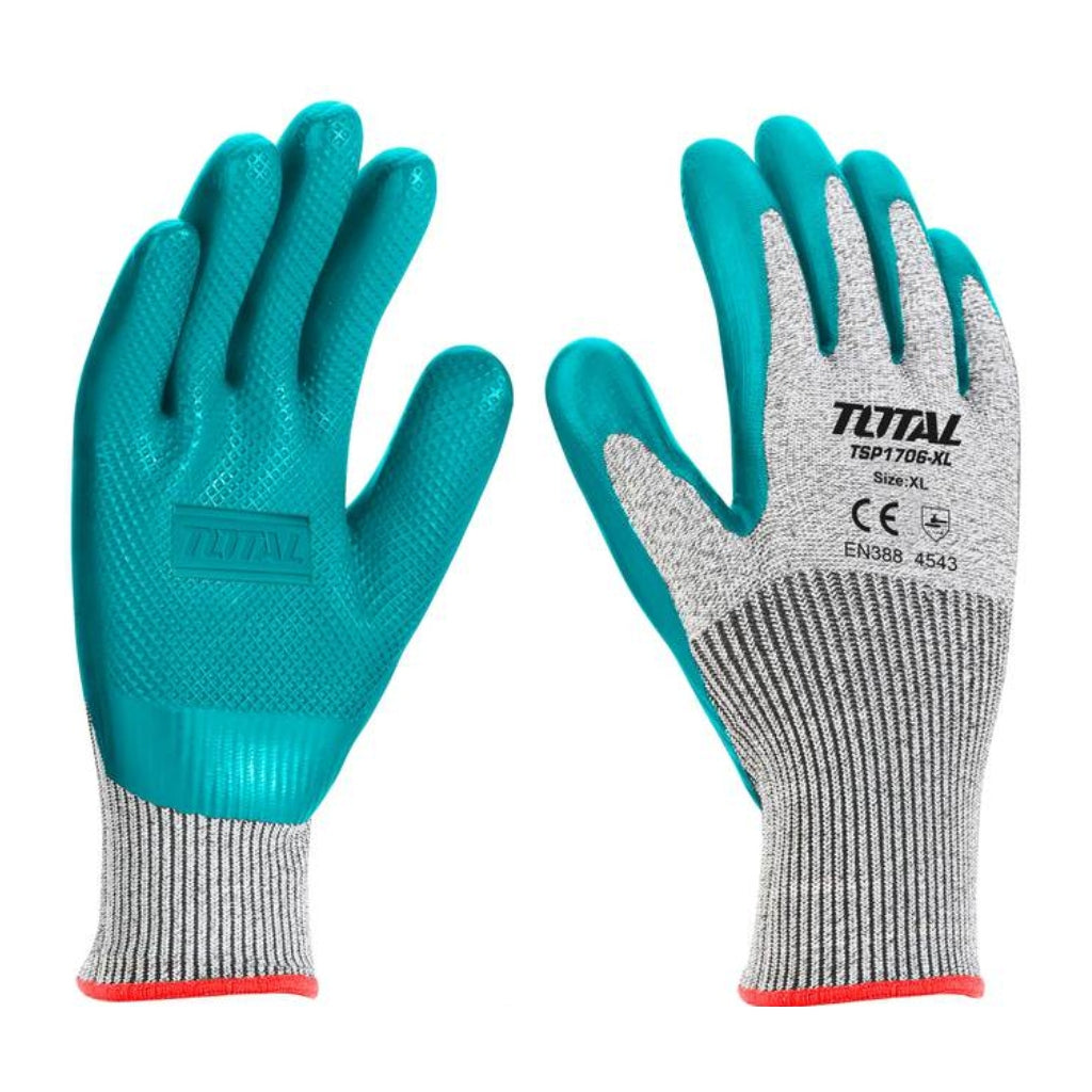 Total Guantes de Trabajo Anticortes con Látex, TSP1706-XL