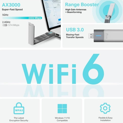 TP-Link Adaptador USB Wi-Fi 6 AX3000, Archer TX50UH