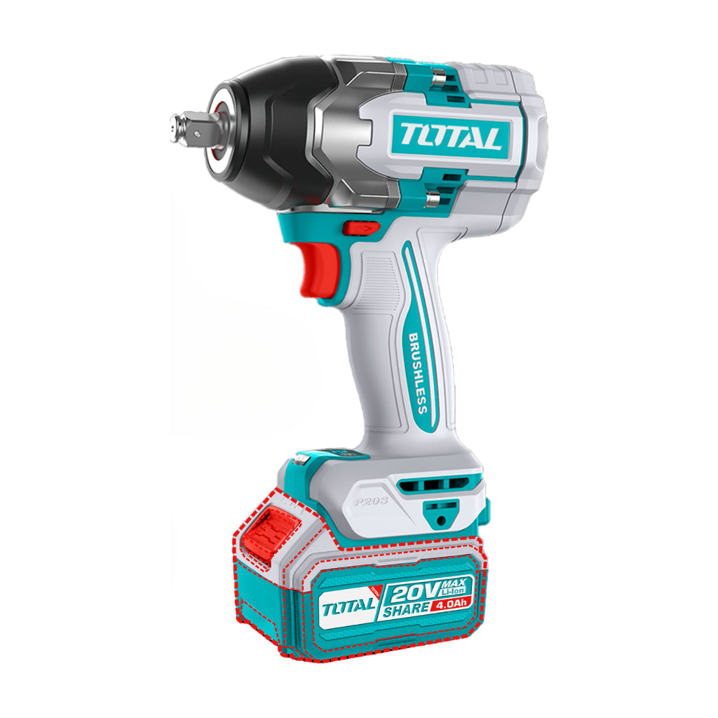 Total Pistola de Impacto Dado Cuadrado 1/2" 20V 850 Nm, UTIWLI2085