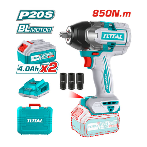 Total Pistola de Impacto Dado Cuadrado 1/2" 20V 850 Nm, UTIWLI2085