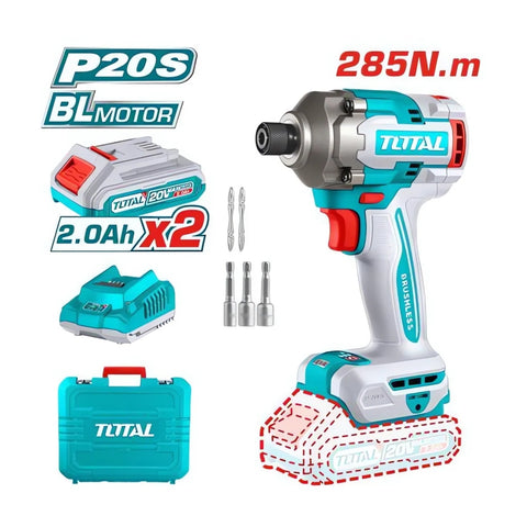 Total Set Destornillador Inalámbrico 1/4" 20V 285NM, 10 Piezas