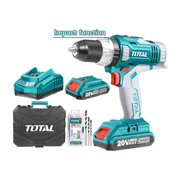 Total Set Taladro de Impacto Inalámbrico Recargable 20V 1/2