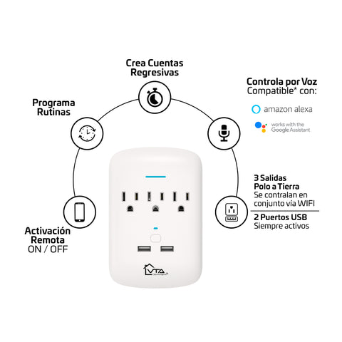 Vta+ Tomacorriente con Supresor de Picos Inteligente 3 Salidas, Vta-84760