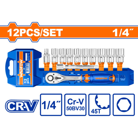 Wadfow Set Cubos 1/4" 5-14mm, 12 Piezas