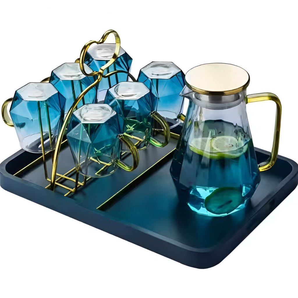 Miomu Juego Jarra y Tazas de Cristal, 9 Piezas