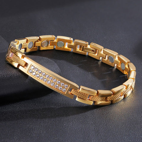 CR Charms Brazalete Magnético Dorado Centellante, Acero