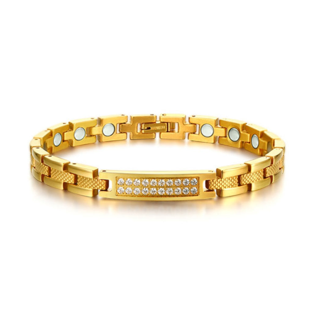 CR Charms Brazalete Magnético Dorado Centellante, Acero