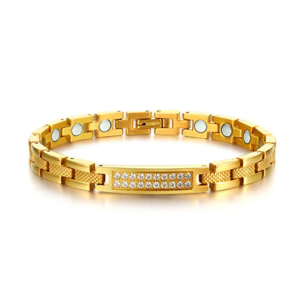 CR Charms Brazalete Magnético Dorado Centellante, Acero