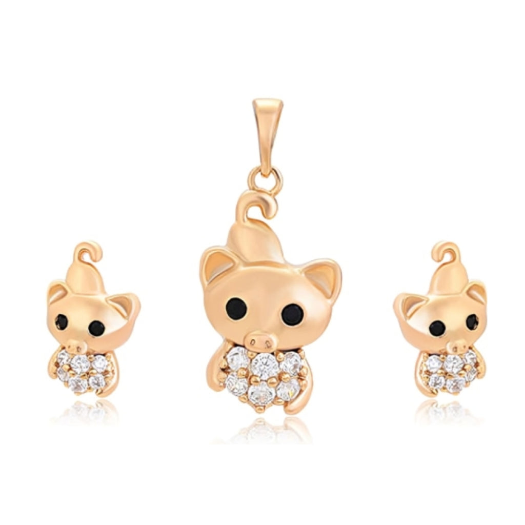 CR Charms Set de Collar y Aretes Tiernos Cochinitos, Alloy