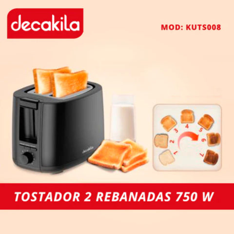 Decakila Tostador de Pan 2 Rebanadas 750W (KUTS008B)