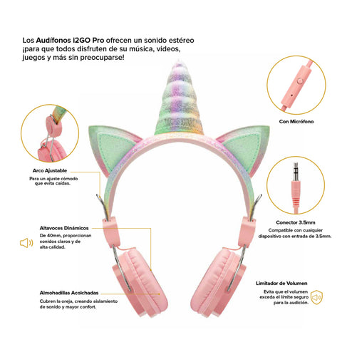 i2GO Audífonos Alámbricos de Diadema Unicornio, PROEAR011