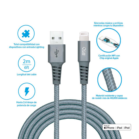 i2GO Cable Lightning a USB-A, 2 Metros