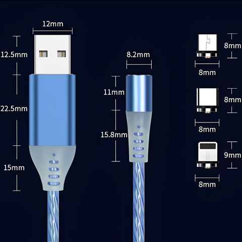 Miomu Cable LED Magnético de Carga USB, 3 en 1