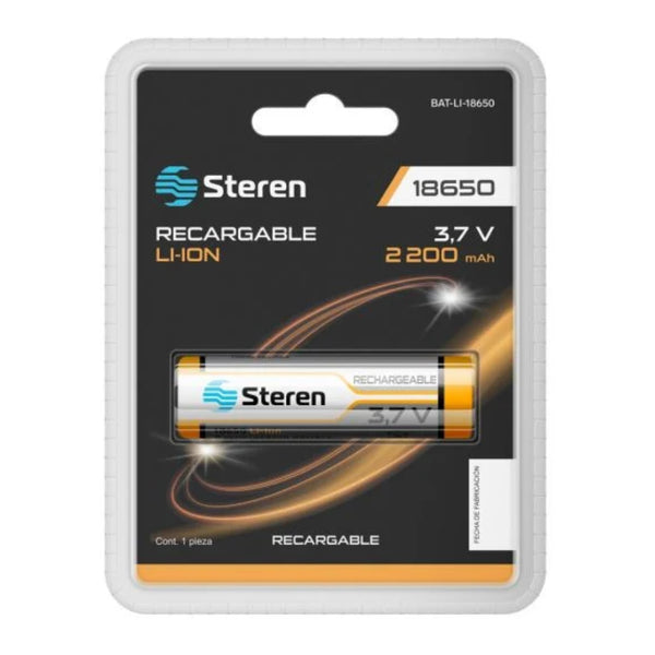 Steren Batería Recargable Li-Ion 2200mAh Tipo 18650, BAT-LI-18650