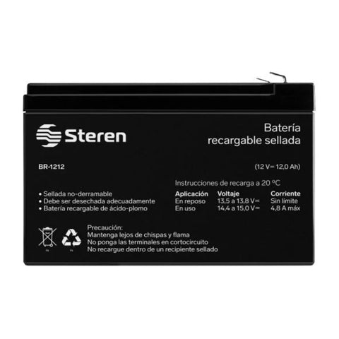 Steren Batería Recargable Sellada Ácido Plomo 12Vcc 12Ah, BR-1212