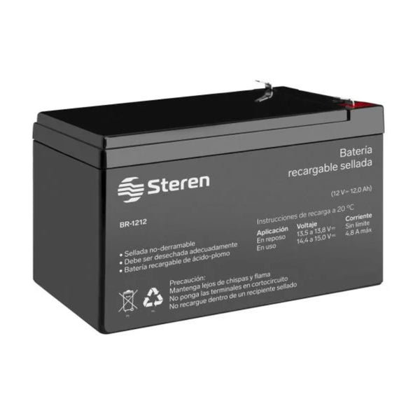 Steren Batería Recargable Sellada Ácido Plomo 12Vcc 12Ah, BR-1212